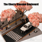 1/64 Diorama Diecast Car Parking Lot Model LED Street Cherry Blossom Model Scene