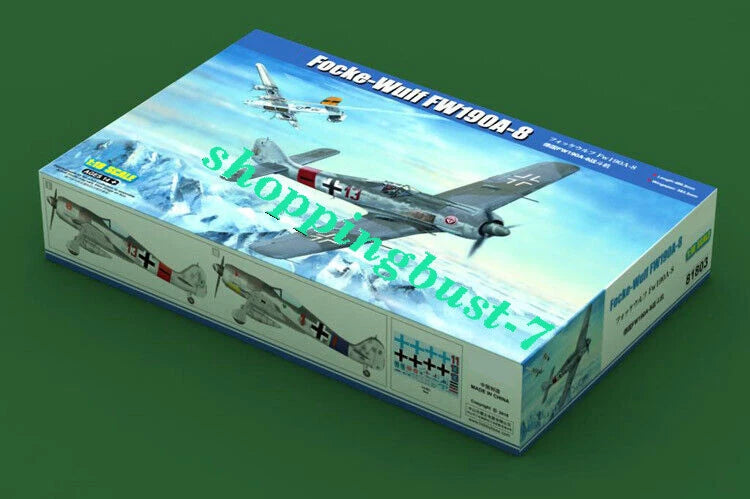 Hobbyboss Focke-Wulf FW190A-8 military aircraft model kit box, printed aircraft artwork
