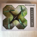SkyHornet quadcopter drone box with headless mode panel and green propellers