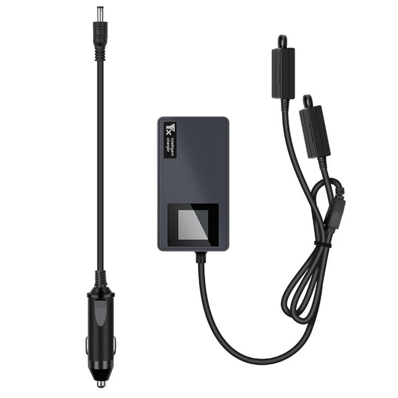 DJI car charger hub with power cable and USB adapter, fast charging.