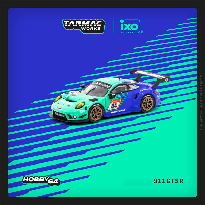 Tarmac Works x IXO 1:64 911 GT3 R FALKEN #44 Diecast Model Car