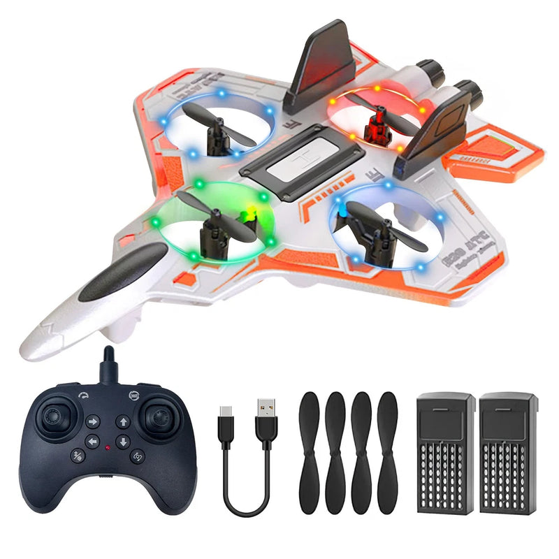 Kids foam quadcopter drone with LED lights, plus remote controller and accessory set