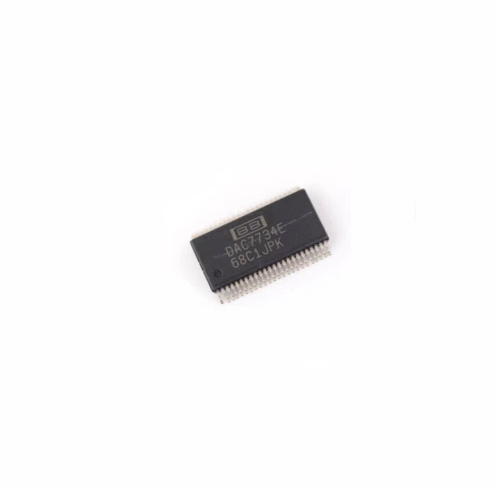 16-bit quad DAC IC with serial input, black 68-pin chip package