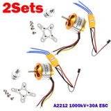 Two RC A2212 1000KV motors with 30A ESCs, wiring, and mounting screws