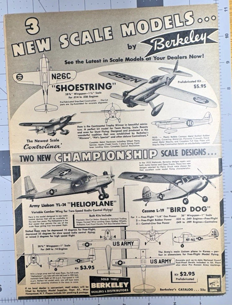 Vintage Berkeley scale model airplane and radio control hobby advertisement with jets