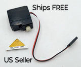 RC car servo motor with black case and red/black wire leads