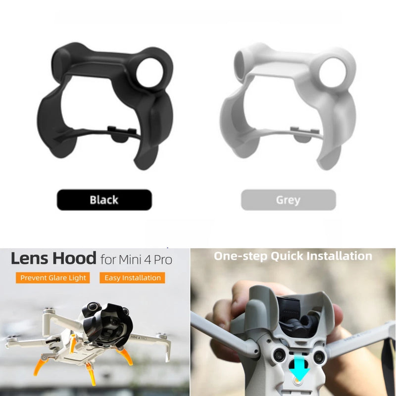 Drone camera lens hood sunshade set, black and grey, with mounting ring