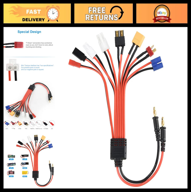8-in-1 RC Lipo Battery Charger Adapter Splitter Wire - Universal XT60, T-Plug, E