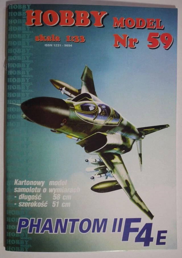 F-4 Phantom II fighter-bomber model kit box, illustrated aircraft in dark gray and green.