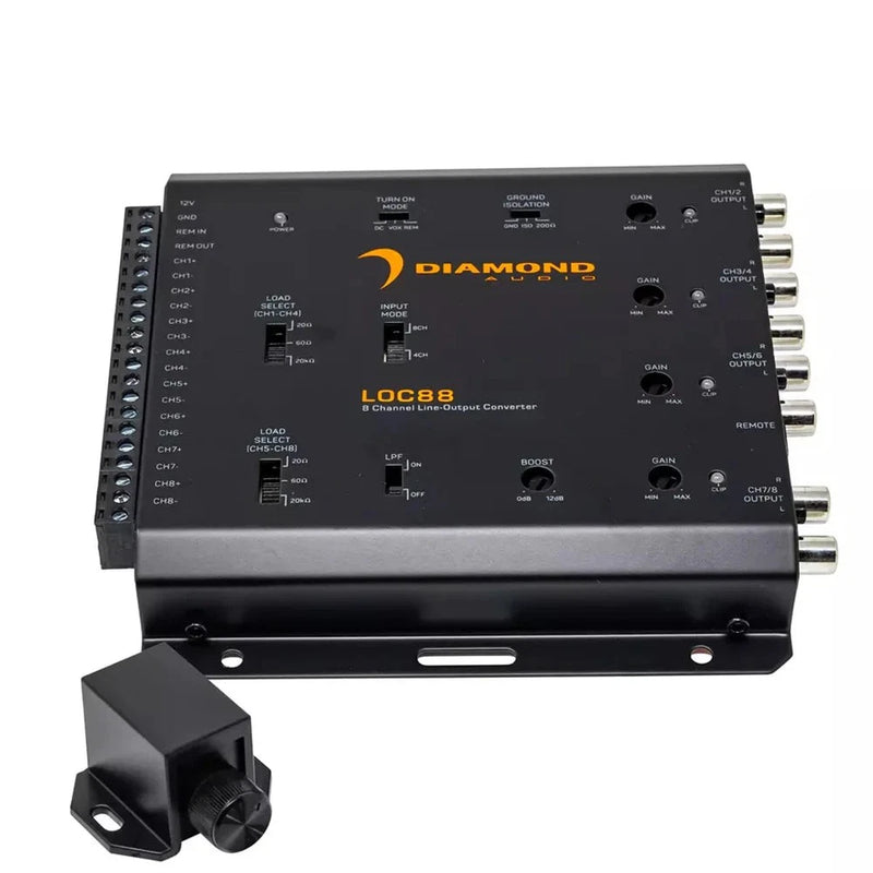 Diamond Audio LOC88 8-channel line-output converter with inputs, outputs, and mounting bracket