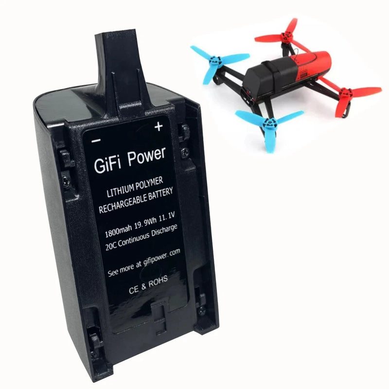 Black drone LiPo battery pack with label and connector clip
