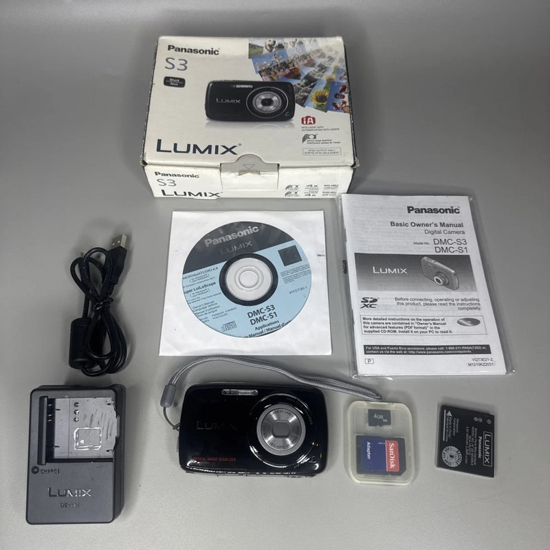 Panasonic Lumix DMC-S3 14.1MP Digital Camera Black w/ Memory Card & Charger