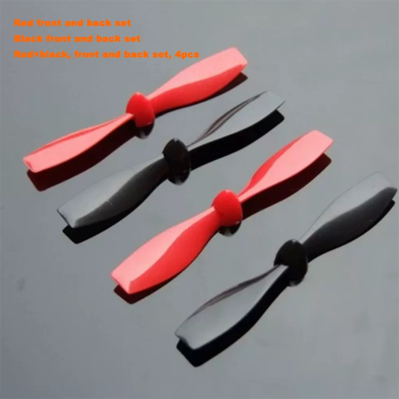 Mini drone propeller set with red and black blades and black hubs, 4 pcs