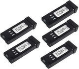 Set of five black rechargeable RC Li-ion batteries with label and 2-pin connector ends