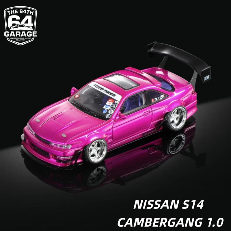 Mortal Model S14 CAMBERGANG 1/64 Nissan Silvia Electro Pink Diecast Display Car