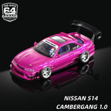 Mortal Model S14 CAMBERGANG 1/64 Nissan Silvia Electro Pink Diecast Display Car