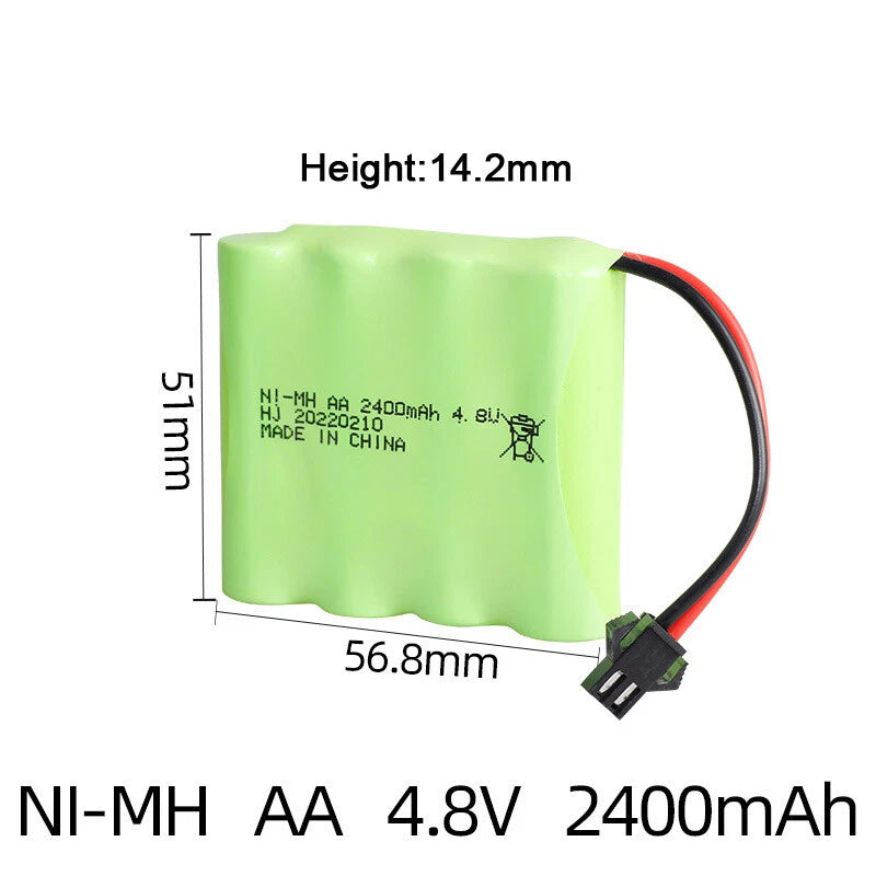 Green Ni-MH AA 4.8V 2400mAh battery pack with black/red wire connector