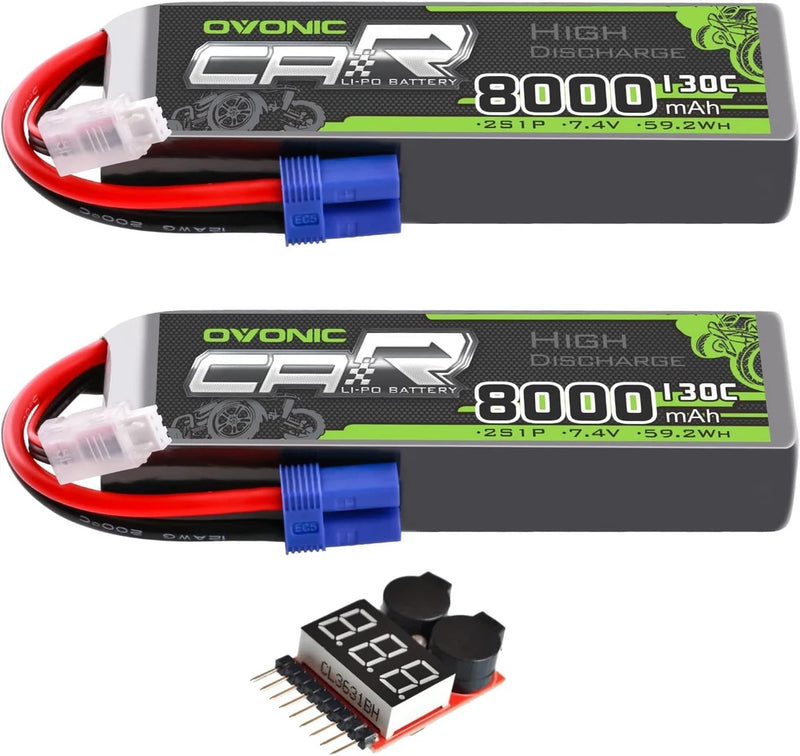2S LiPo Battery 8000mAh 7.4V 130C RC Battery with EC5 Connector 2 Pack Battery