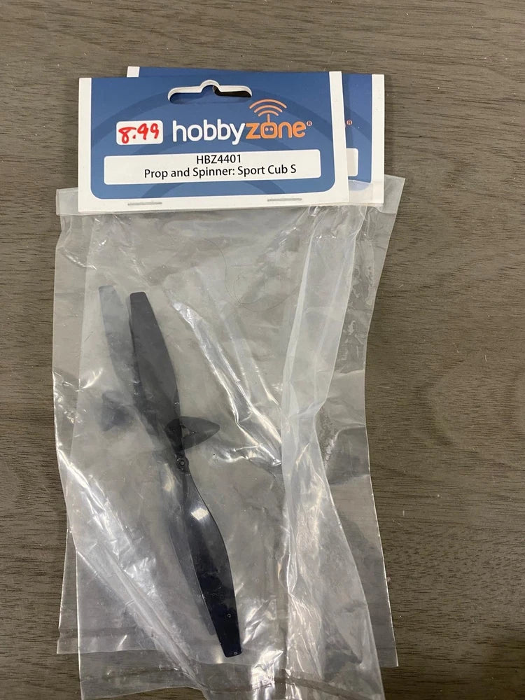 HobbyZone replacement RC airplane propeller in clear bag, black blade