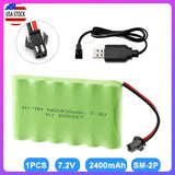 7.2V 2400mAh Ni-MH Battery SM-2P Plug Pack with USB Charger For RC Car Vehicles