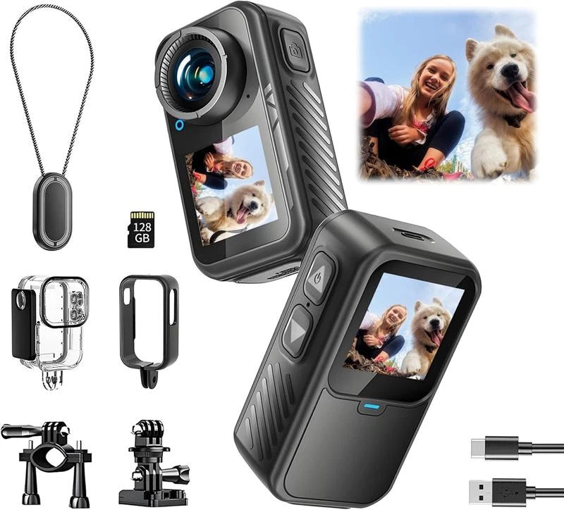 NUISK 4K 60FPS WiFi Action Camera 30MP Touch Screen 128GB 100FT Waterproof 5X Zo