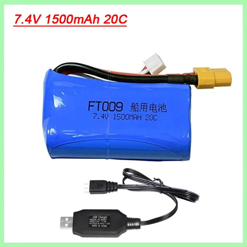 7.4V 1500mAh 20C Li-Ion Battery XT60 Plug for FT009 Rc Boat / Rc Toys RC Racing