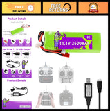 2600mAh 11.1V 8C Lipo Battery JST/FUTABA/JR Plug for RC Drone/Plane + 3S USB Cha