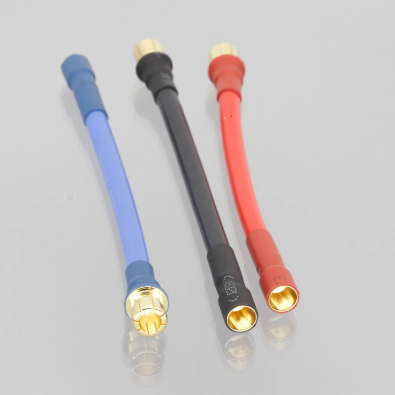 RC bullet connector set with gold tips, blue black red insulated leads