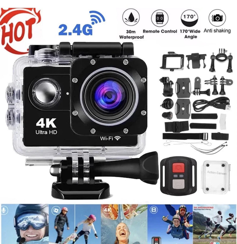4K Ultra HD Action Camera Waterproof Wi-Fi Remote 170?? Wide Angle 16MP Black USB