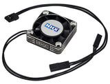 NHX 40mm aluminum case cooling fan with black blades and wiring harness, silver frame