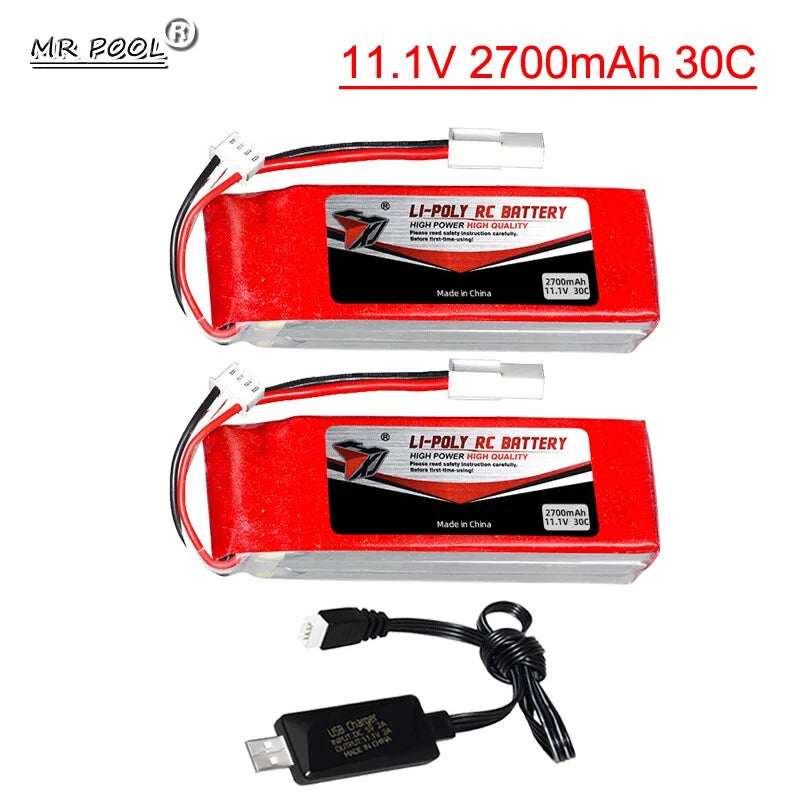 2pcs 11.1V 2700mAh 30C 3S Rechargeable Lipo battery For RC Cars boat EL-2P Plug
