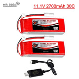 2pcs 11.1V 2700mAh 30C 3S Rechargeable Lipo battery For RC Cars boat EL-2P Plug