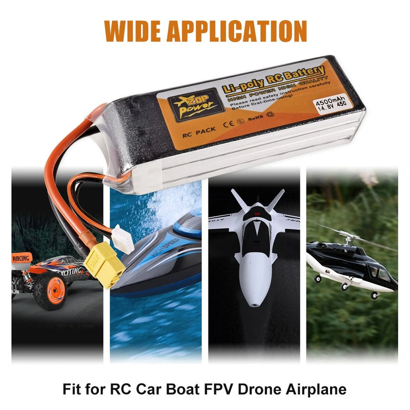 Zop Power 4S 14.8V 4500mAh 45C XT60 Plug RC Lipo Battery for RC Car Boat Drone Battery
