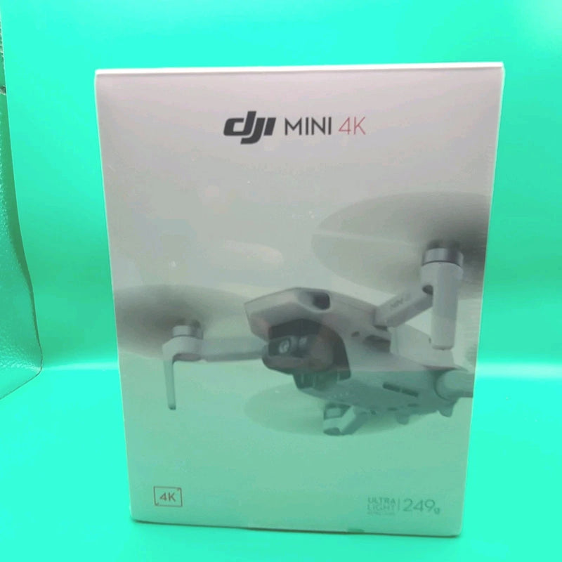 DJI Mini 4K drone box showing drone, 4K label and 249 g marking