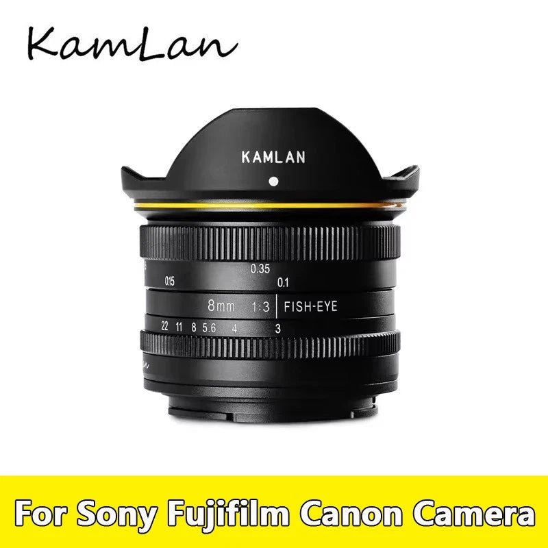 KamLan 8mm F3.0 APS-C MF Wide Angle Fisheye Lens for Canon Sony Fujifilm Camera