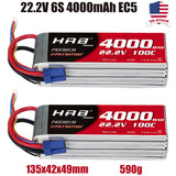 2xHRB 6S 4000mAh Lipo Battery 22.2V EC5 60C for Truck Drone Car Boat Quadcopter