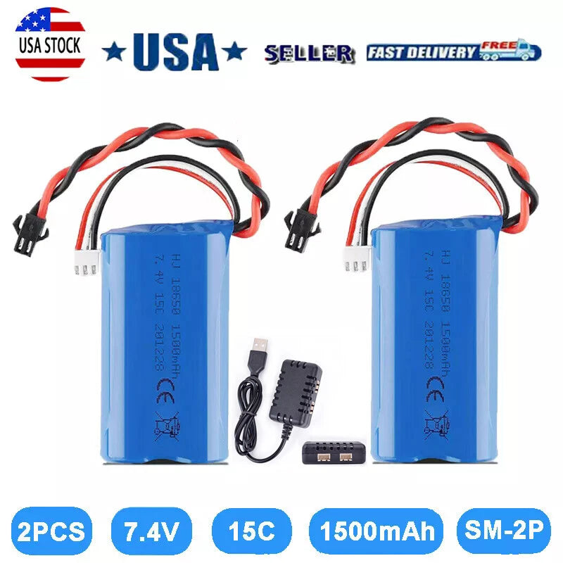 2x 2S 1500mah Li-ion Rechargeable Battery 7.4V 15C SM Plug for RC Car Boat Truck