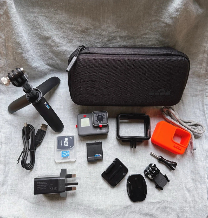GoPro HERO6 Black action camera kit with hard case, mounts, and batteries