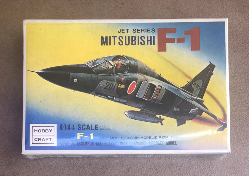 Mitsubishi F-1 jet model kit box, Hobby Craft, 1:144 scale plastic aircraft