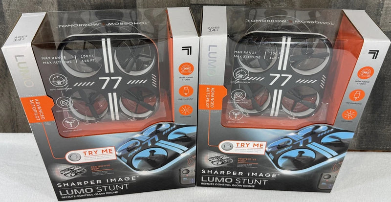 2-pack Sharper Image Lumo Stunt remote control LED glow stunt drones in boxes