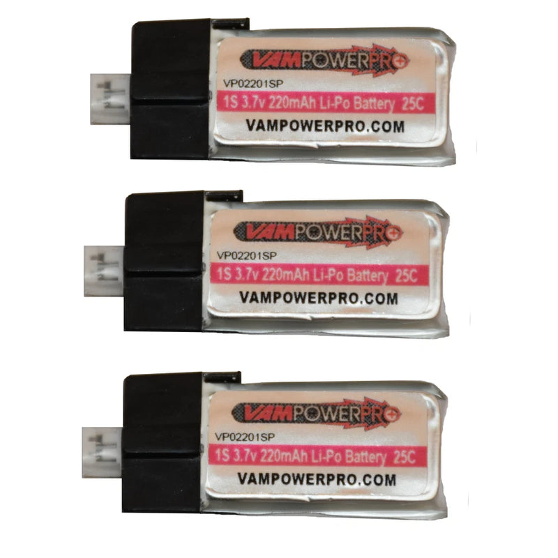 Vampowerpro Platinum (3) 220mAh 1S (3.7v) 25C Lipo Battery x3 w/ EFlite Connecto