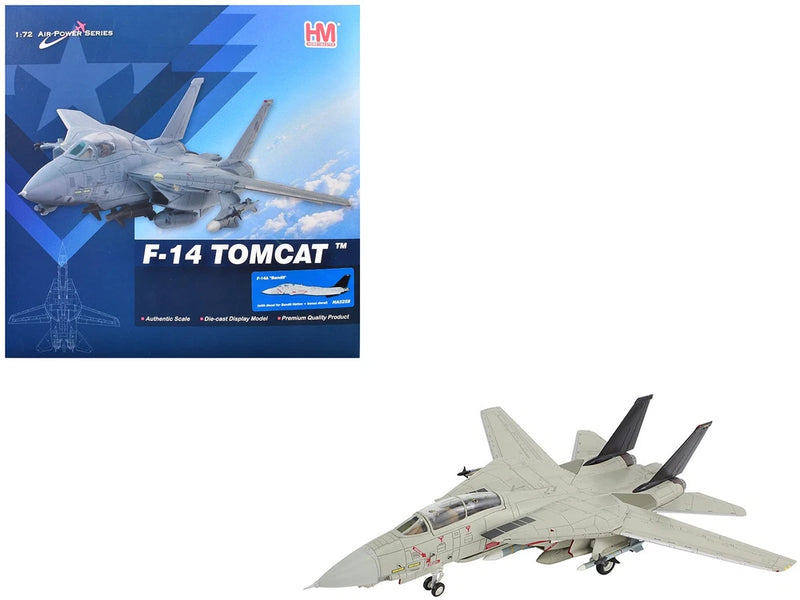 1/72 F-14A Tomcat fighter aircraft model, gray jet with twin tails and landing gear