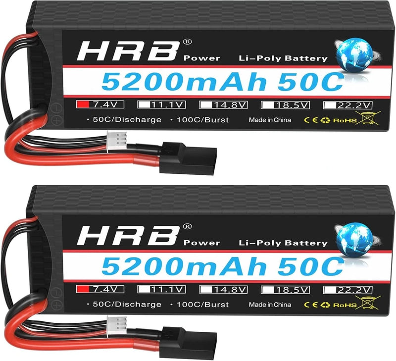 7.4V 2S 5200mAh 50C TR Hardcase Lipo Battery Compatible with RC Car RC Plane RC