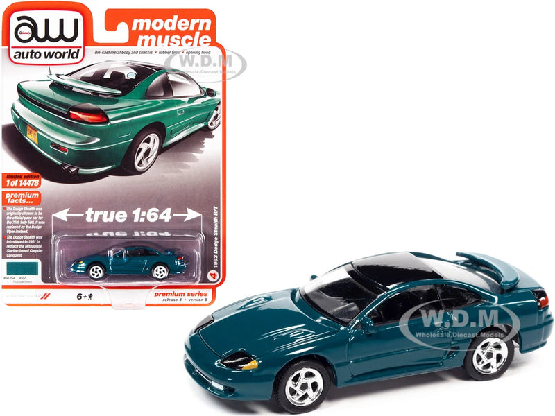 1993 DODGE STEALTH R/T GREEN 1/64 DIECAST MODEL CAR AUTO WORLD 64332-AWSP082 B