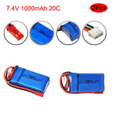2Pcs 7.4V 1000mAh 20C 2S LiPo Battery for WLtoys V262 V353 V912 Helicopter model Battery