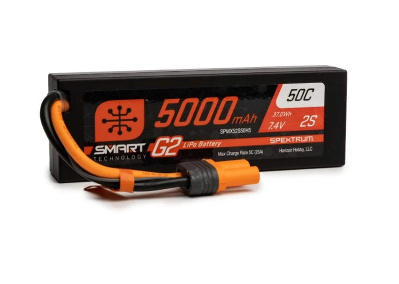 7.4V 5000MAH 2S 50C SMART G2 HARDCASE LIPO BATTERY: IC5 SPEKTRUM Battery