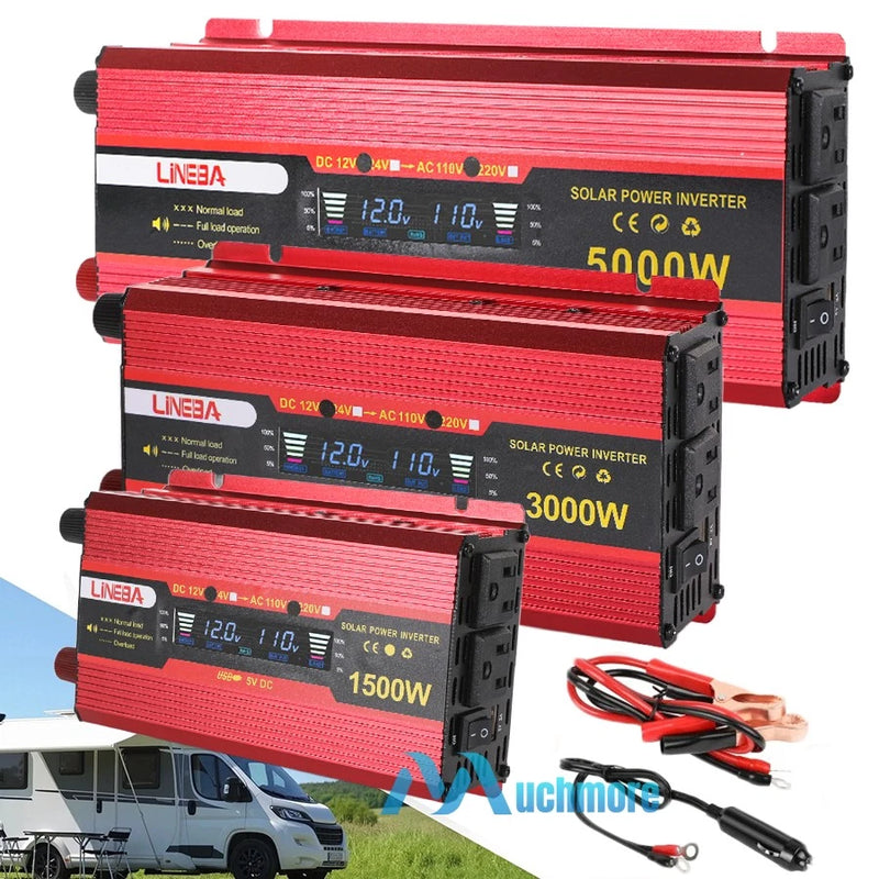 5000W LCD Car Power Inverter DC 12V 24V To AC 110V Home RV Solar Converter 1 USB