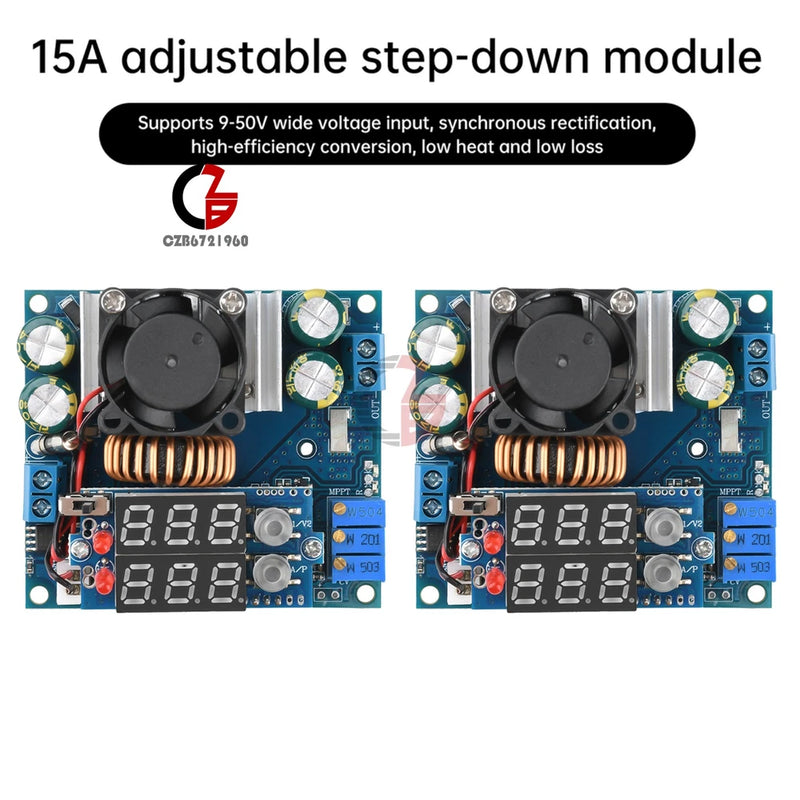 2PCS 9-50V 15A Adjustable Buck Module Solar MPPT Step-Down Constant Synchronous