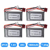 4Pack 7.4V 1800mAh 25C 2S Li-po Battery T Plug for WLTOYS A959 B A969 B A979 B