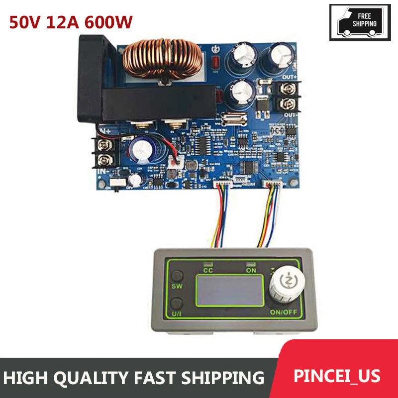 50V 12A 600W Adjustable Step-Down Module Buck Power Supply Module w/ LCD Display